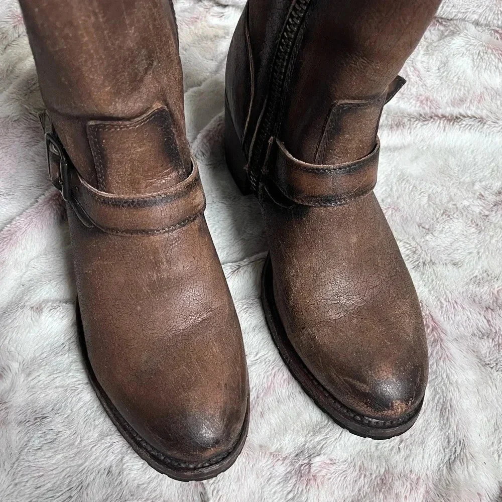 FreeBird Carlito Brown Leather Boho Western Moto Brown Heeled Boots - Picture 9 of 16